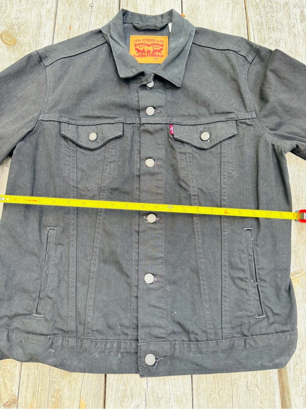 Levi's Strauss Cotton Black Denim Trucker Jacket with Red Tab size Large - Picture 7 of 9